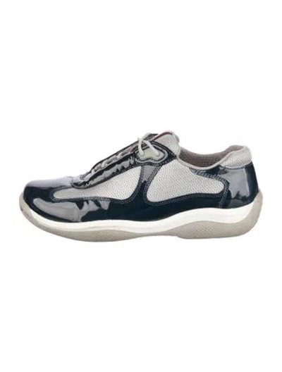 Pre-owned Prada Patent Leather Mesh Accents Athletic Sneakers In Blue