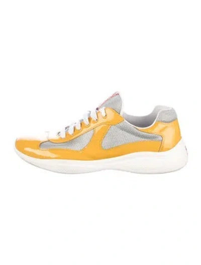 Pre-owned Prada Patent Leather Mesh Accents Athletic Sneakers In Yellow