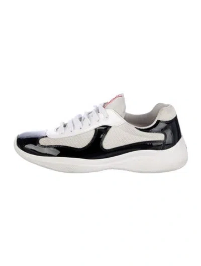 Pre-owned Prada Patent Leather Mesh Accents Sneakers In White