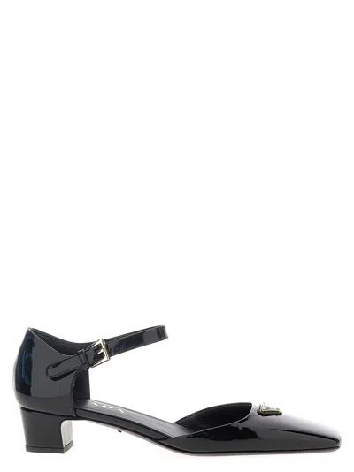 Prada Patent Leather Mid Heel Heel In Black