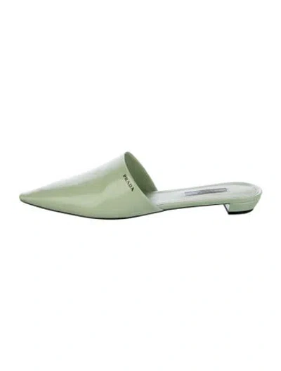 Pre-owned Prada Patent Leather Mules In Green