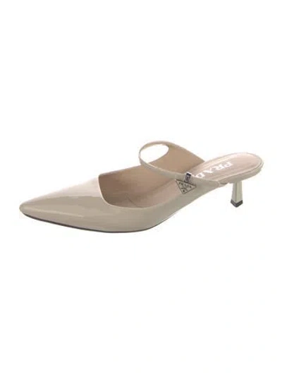 Pre-owned Prada Patent Leather Mules In Neutrals
