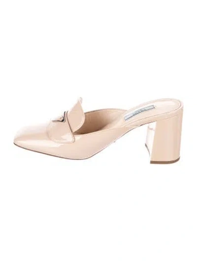 Pre-owned Prada Patent Leather Mules In Neutrals
