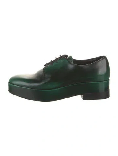Pre-owned Prada Patent Leather Oxfords In Green