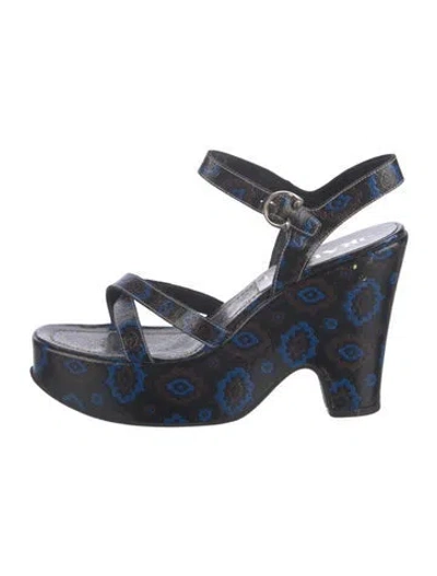Pre-owned Prada Patent Leather Paisley Print Sandals In Blue