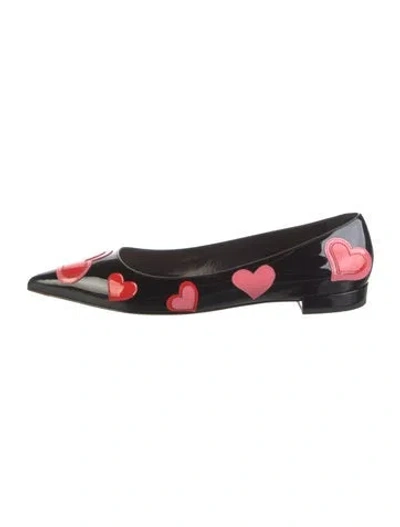 Pre-owned Prada Patent Leather Patterned Flats In Black