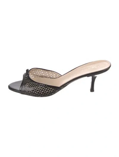 Pre-owned Prada Patent Leather Patterned Slides In Black