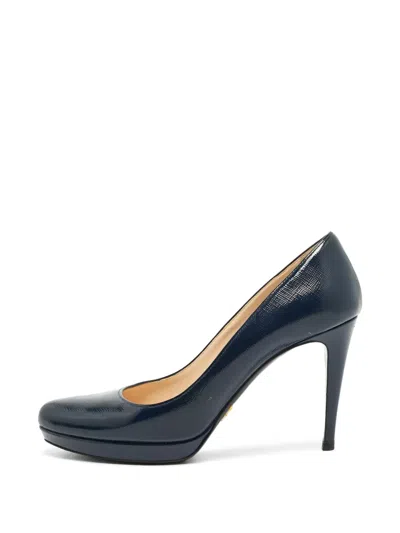 Pre-owned Prada Patent Leather Platform Pumps In Blue