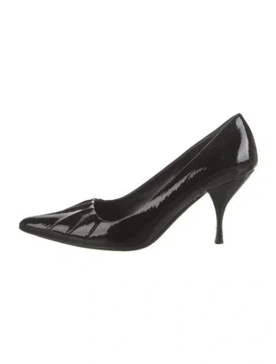 Pre-owned Prada Patent Leather Pleated Accents Pumps In Black
