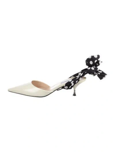 Pre-owned Prada Patent Leather Polka Dot Print Mules In Neutral