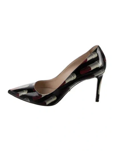 Pre-owned Prada Patent Leather Printed Pumps In Black