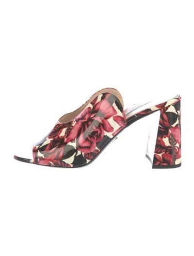 Pre-owned Prada Patent Leather Printed Slides In Black