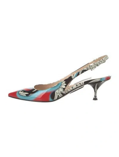 Pre-owned Prada Patent Leather Printed Slingback Pumps In Multi
