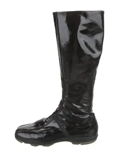 Pre-owned Prada Patent Leather Rain Boots In Black