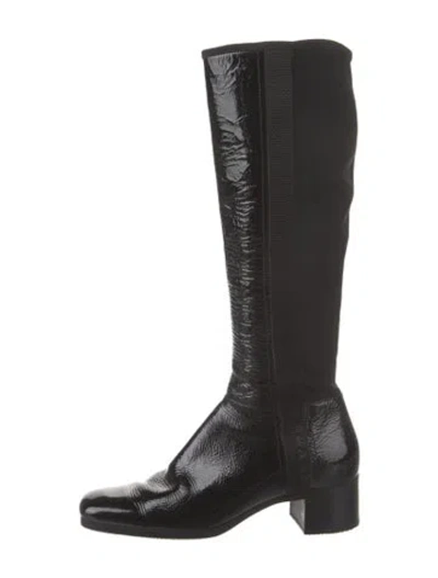 Pre-owned Prada Patent Leather Riding Boots In Black
