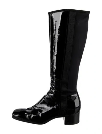 Pre-owned Prada Patent Leather Riding Boots In Black