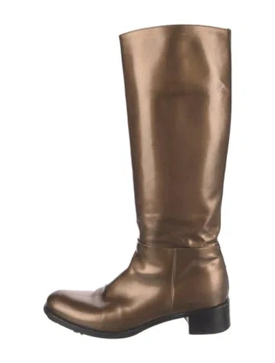 Pre-owned Prada Patent Leather Riding Boots In Gold