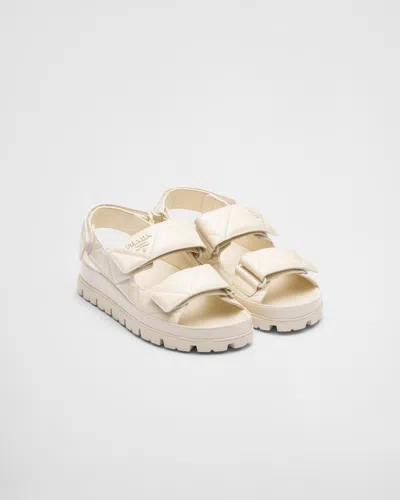 Prada Quilted Patent Slingback Sport Sandals In White