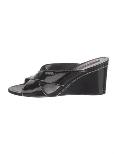 Pre-owned Prada Patent Leather Sandals In Black