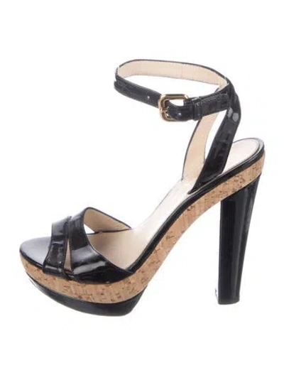 Pre-owned Prada Patent Leather Sandals In Black