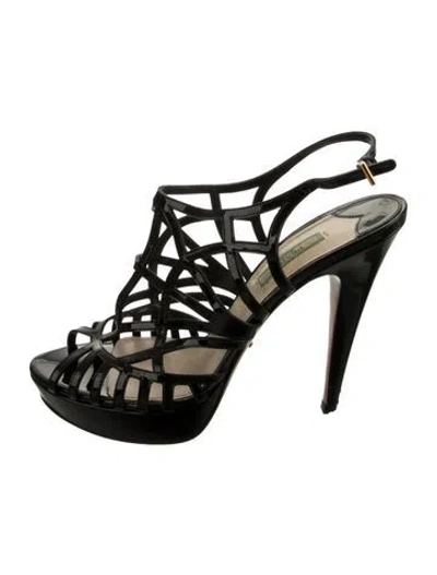 Pre-owned Prada Patent Leather Sandals In Black