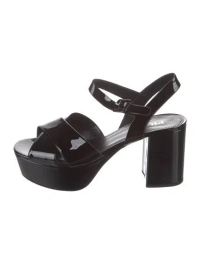 Pre-owned Prada Patent Leather Sandals In Black