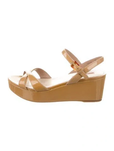 Pre-owned Prada Patent Leather Sandals In Neutral