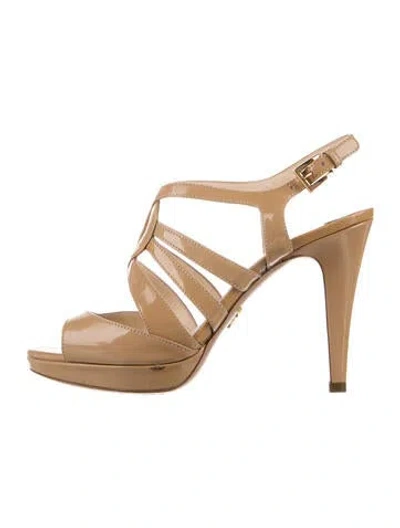 Pre-owned Prada Patent Leather Sandals In Neutral