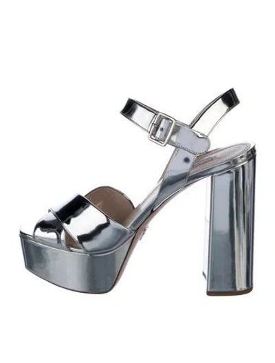 Pre-owned Prada Patent Leather Sandals In Silver