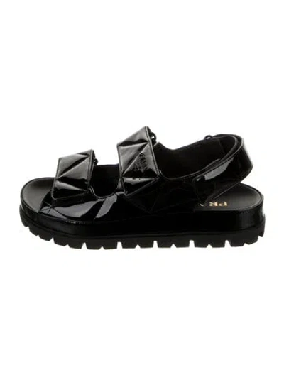 Pre-owned Prada Patent Leather Sandals W/ Tags In Black