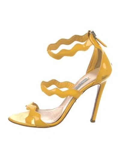 Pre-owned Prada Patent Leather Scalloped Accent Sandals In Yellow