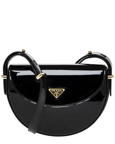 Prada Triangle-logo Patent Leather Shoulder Bag In Black