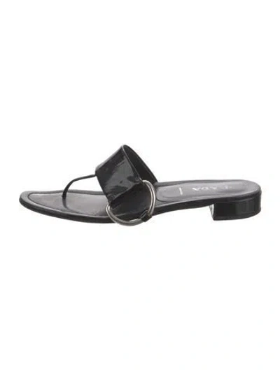 Pre-owned Prada Patent Leather Slides In Black