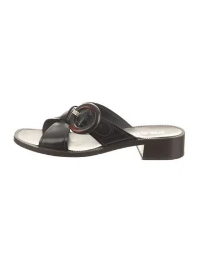 Pre-owned Prada Patent Leather Slides In Black