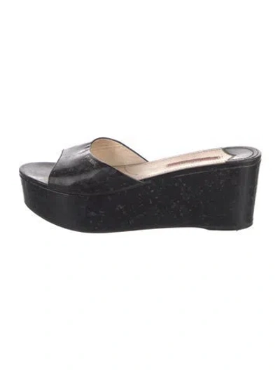 Pre-owned Prada Patent Leather Slides In Black