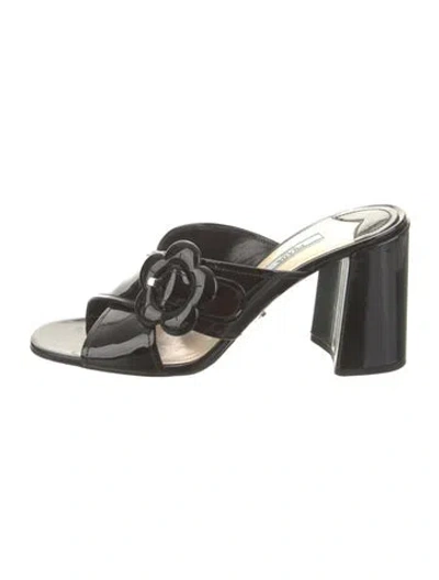 Pre-owned Prada Patent Leather Slides In Black
