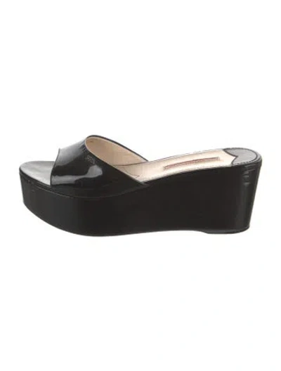 Pre-owned Prada Patent Leather Slides In Black