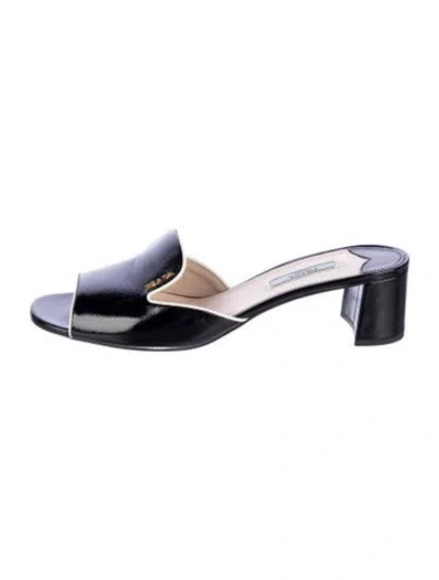 Pre-owned Prada Patent Leather Slides In Black