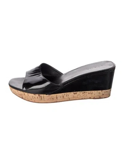Pre-owned Prada Patent Leather Slides In Black