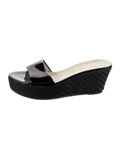 Pre-owned Prada Patent Leather Slides In Black
