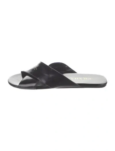 Pre-owned Prada Patent Leather Slides In Black