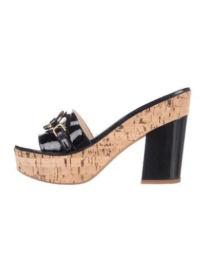 Pre-owned Prada Patent Leather Slides In Black/gold