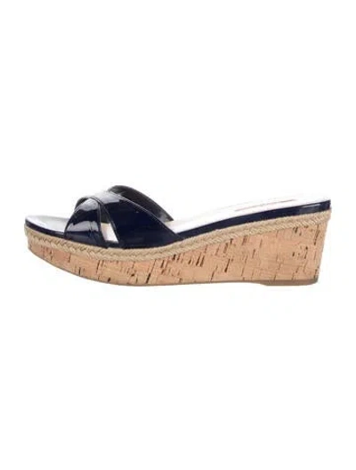 Pre-owned Prada Patent Leather Slides In Blue