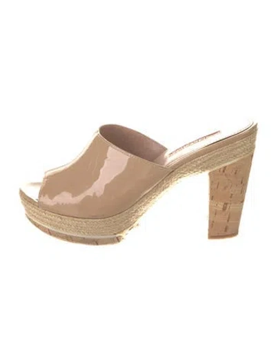 Pre-owned Prada Patent Leather Slides In Neutral
