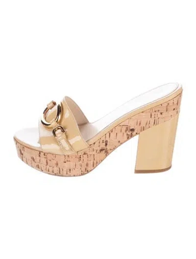 Pre-owned Prada Patent Leather Slides In Neutral