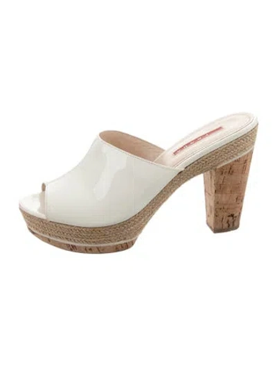 Pre-owned Prada Patent Leather Slides In Neutrals