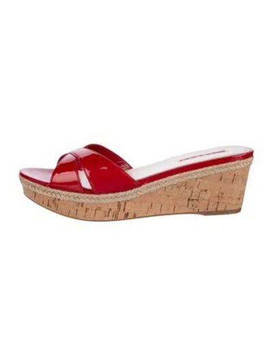 Pre-owned Prada Patent Leather Slides In Red
