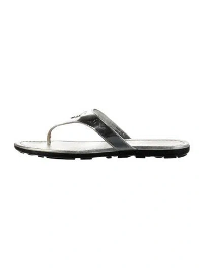 Pre-owned Prada Patent Leather Slides In Silver