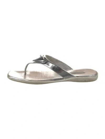 Pre-owned Prada Patent Leather Slides In Silver