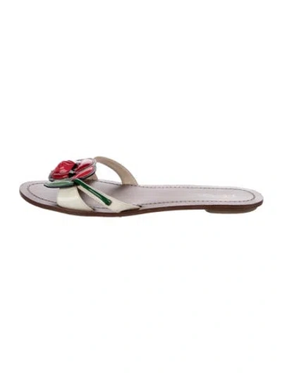 Pre-owned Prada Patent Leather Slides In White